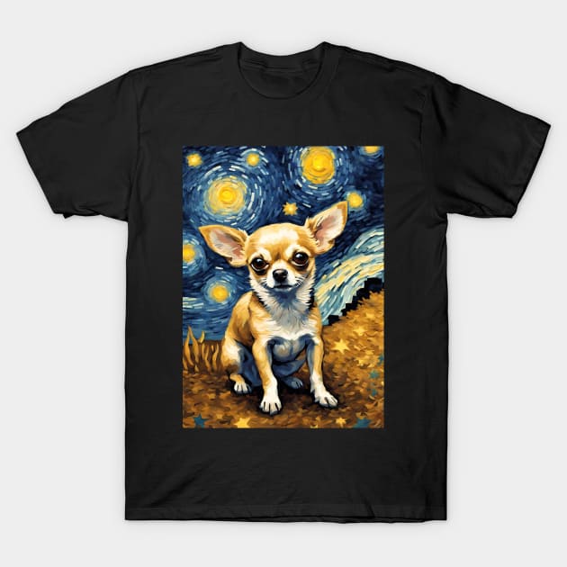 Chihuahua Dog Breed in a Van Gogh Starry Night Art Style T-Shirt by Art-Jiyuu